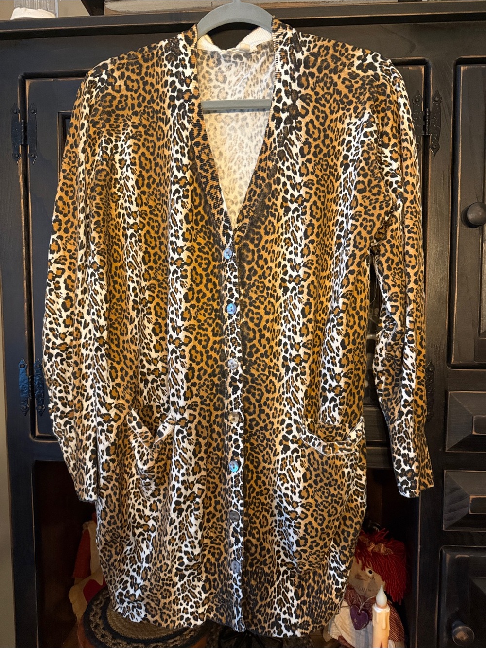 ODDY Leopard Print Button-Front Coatigan in Brown and Black